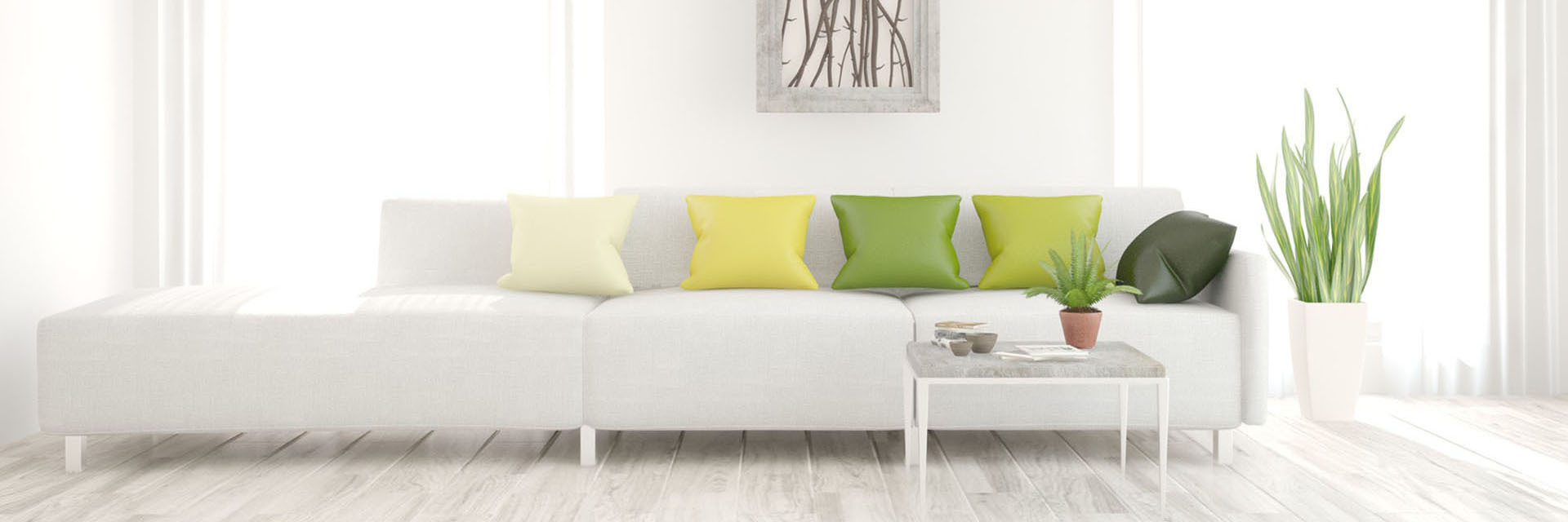 White modern room with sofa. Scandinavian interior design. 3D il